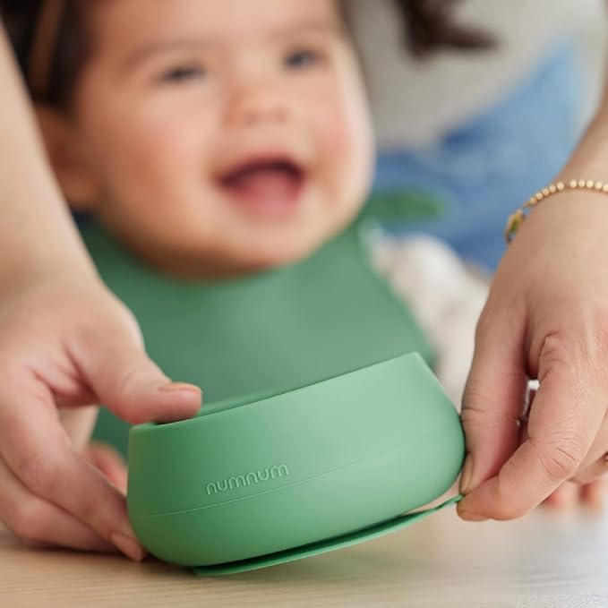 NumNum Self-Feeding Spoon + Suction Bowl Set for Babies & Toddlers - BPA-Free Silicone