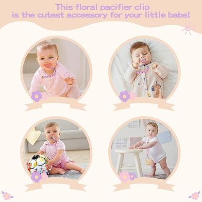 Pacifier Clip for Boys Girls Floral Daisy Macrame Paci Clip