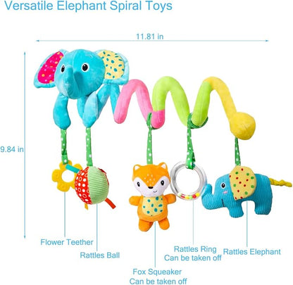 Car Seat Toys, Infant Spiral Plush Hanging Toys for Car Seat Stroller Crib Bassinet Mobile with BB Squeaker Rattles, Baby Toy for 0 3 6 12 Months