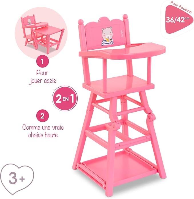 Corolle Baby Doll High Chair - 2-in-1 Design fits 14" 17" Baby
