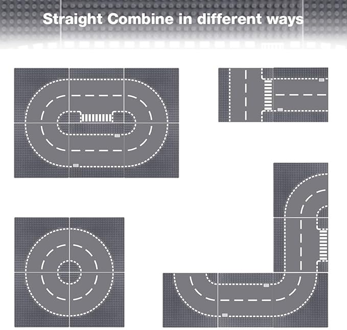 6 Pack Road Base Plates, 10"x10" City Street Baseplates 100% Compatible with All Major Brands 4 Curved/1 Straight/1 T-Junction
