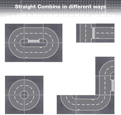 6 Pack Road Base Plates, 10"x10" City Street Baseplates 100% Compatible with All Major Brands 4 Curved/1 Straight/1 T-Junction