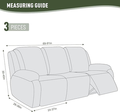 KinCam Recliner Covers, Stretch Reclining Chair Covers, Recliner Sofa Slipcovers Stripe Jacquard Recliner Couch Covers Furniture Protector Covers for Pet Kid (3 Seater, Greyish Green)