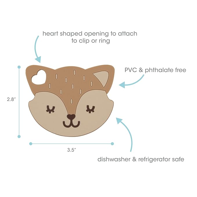 Pearhead Fox Silicone Baby Teether, Teething Toy for Babies 0+ Months