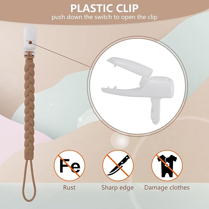 Stylish Silicone Pacifier Clips 4-Pack for Baby Boys and Girls, Woven Rope Flexible Design