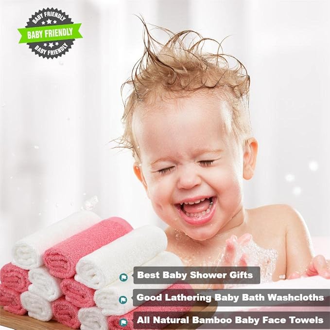 Baby Washcloths 12 Pack, 10x10 inch Heavenly Soft Wash Cloths for Face and Body