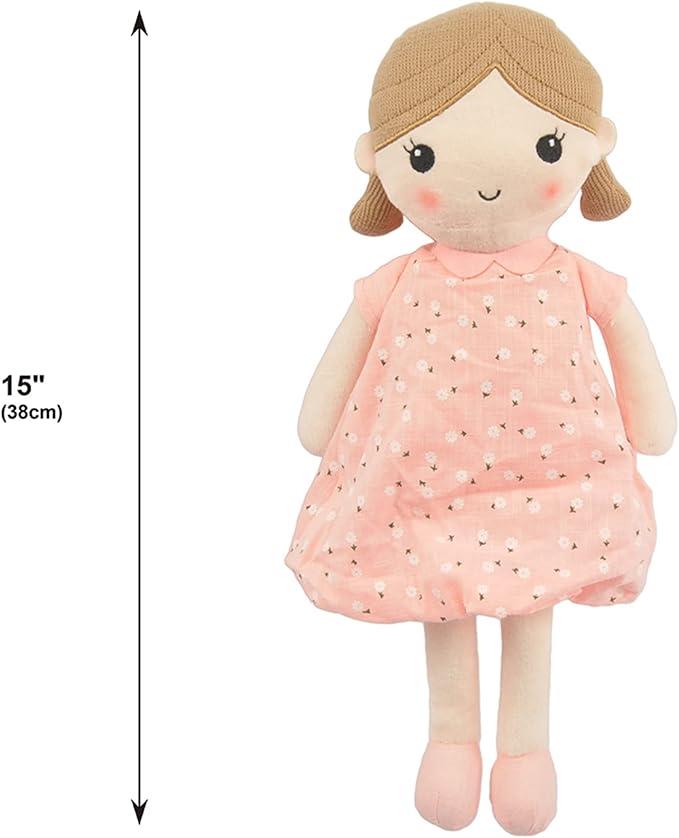 Linzy Toys, Soft Plush Light Pink Blue Emily Rag Doll for Girl 15" My (89835)