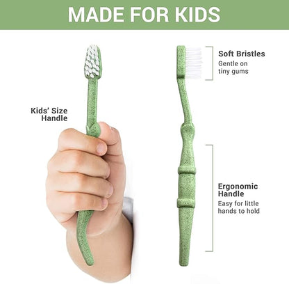 ROARex® All-Natural Eco Friendly Kids Toothbrush Made from Plants - Dinosaurs 4-36m - Baby to Toddler - Blue/Green - 4pk | 1% for The Planet Product