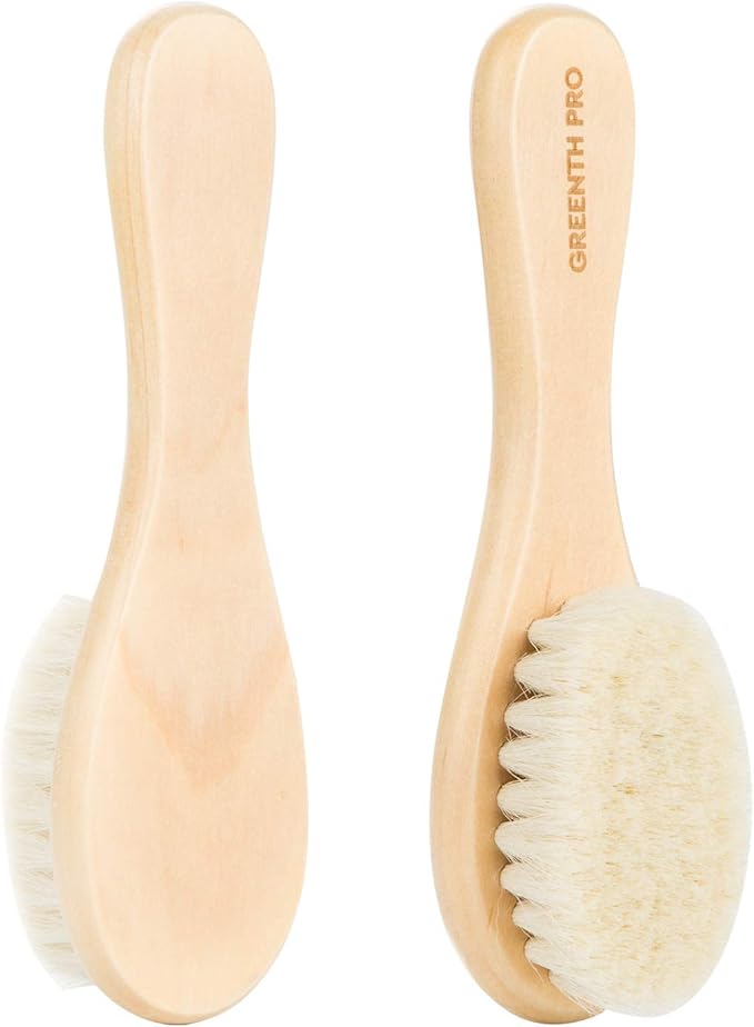 Baby Hair Bush and Comb Set -Nature Lotus Wood with Soft Goat Bristle and Pear Wood Comb for Newborns & Toddlers, Ideal for Cradle Cap