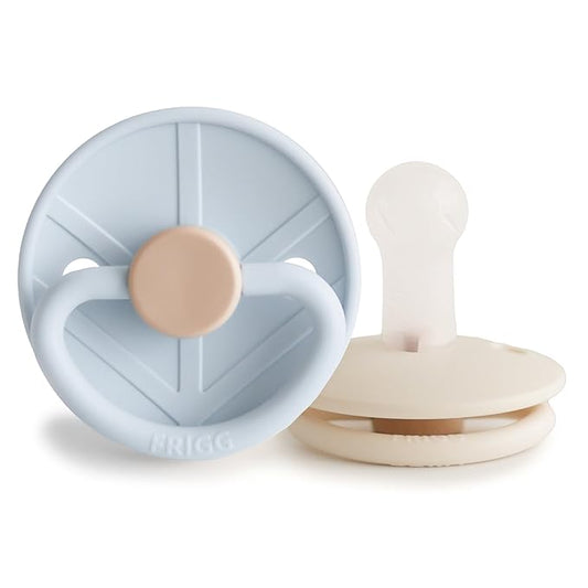 FRIGG Little Viking SilkySoft Silicone Baby Pacifier 2-Pack | Made in Denmark Blue/Cream,6-18 Months)