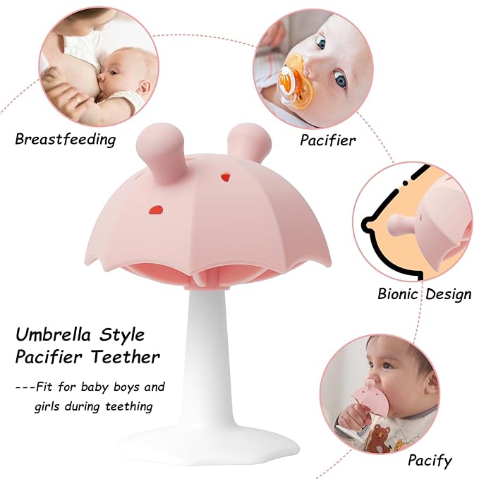 Umbrella Baby Teether with Suction Base, Keeping Baby Busy 0-6 Months, 6-12 Months 12-24 Months,