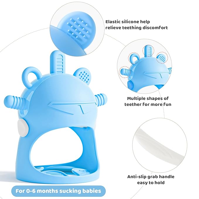 NCVI Baby Silicone Teether Hand Grip for 0-6 Months, Never Drop Baby Sucking Teething Relief Hand Held