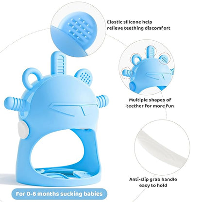 NCVI Baby Silicone Teether Hand Grip for 0-6 Months, Never Drop Baby Sucking Teething Relief Hand Held
