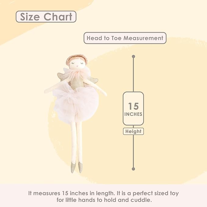 MON AMI Angel Stuffed Doll - 15", Soft Elegant Plush Doll for Little Girls