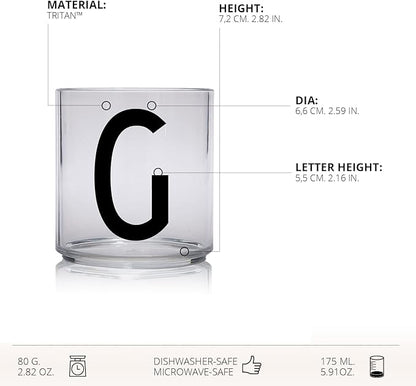 Design Letters Tritan Dinnerware Cups for Kids A-Z 6 Oz| Kids Glass Designed in Denmark for Baby feeding | Toddler Cup for Drinking | Unbreakable Tableware for Baby|Stackable Tumbler Cup BPA/BPS Free