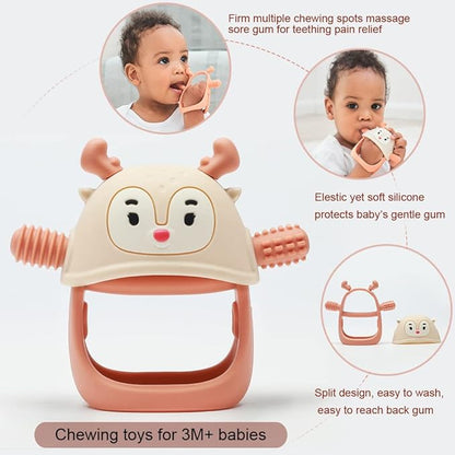Smily Mia Teething Toys/Teethers for Babies 6-12 Months, Reindeer Baby Chew Toy 3-6 Months for Teething Relief 0-6Months, Nude
