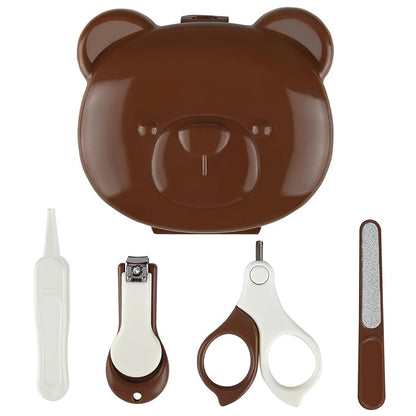 Baby Nail Kit, Baby Manicure Kit and Pedicure Kit with Cute Bear Shape Case, 4-in-1 Kit with Baby Nail Clipper, Scissor, Nail File & Tweezer for Newborn, Infant, Toddler, Mothers Day Gifts(Brown)