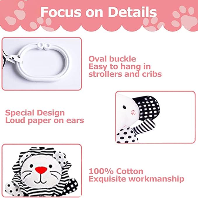 2Pcs Hanging Rattle Toys for Babies, Hanging Baby Toy, Car Seats Stroller Toys with Wind Chime for Newborn 0-36 Months, Clip Hanging Plush Squeeze Toys, Best Birthday Gift for Newborn