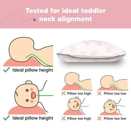 Toddler Pillow with Pillowcase - 13x18 My Little Dreamy Pillow, Organic Cotton Toddler Pillows for Sleeping, Kids Pillow, Travel Pillows,Mini Pillow,Nursery Pillow,Toddler Bed Pillow (ABC Land Rose)