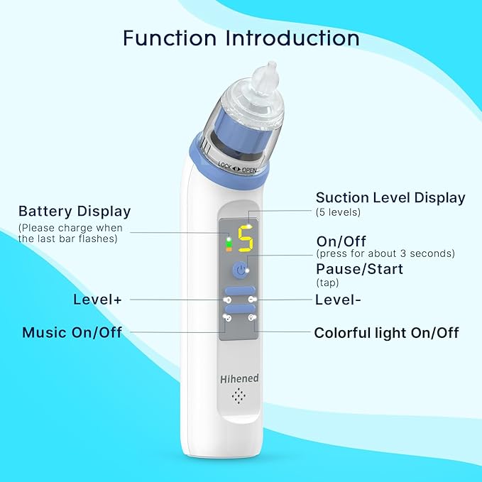 Electric Nasal Aspirator for Baby, Nose Aspirator for Toddlers 3 Silicone 5 Suction