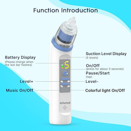Electric Nasal Aspirator for Baby, Nose Aspirator for Toddlers 3 Silicone 5 Suction