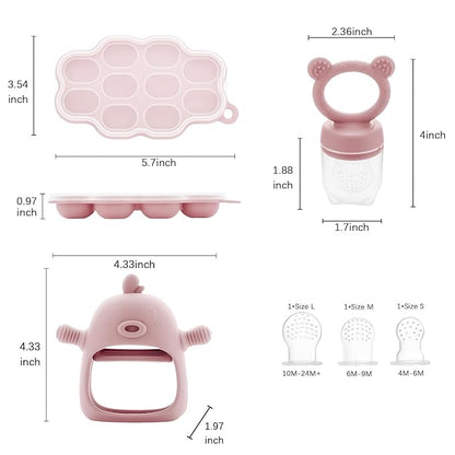 Baby Fruit Feeder Pacifier - 3 Pack | 1 Baby Food Feeder & 1 Baby Teether & 1 Baby Popsicle Molds