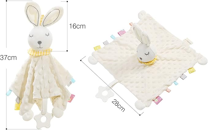 Zooawa Loveys for Babies, Security Blanket Soft Stuffed Animal Bunny Lovey Unisex Lovie Baby Stuff Snuggle Blanket with Tags Teether Bells