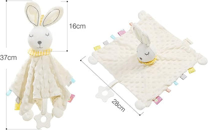Zooawa Loveys for Babies, Security Blanket Soft Stuffed Animal Bunny Lovey Unisex Lovie Baby Stuff Snuggle Blanket with Tags Teether Bells