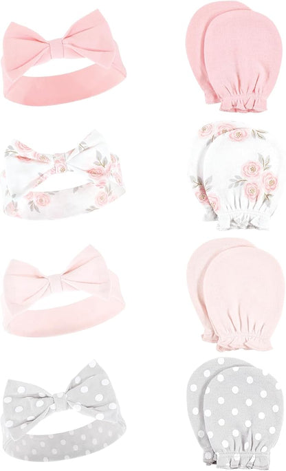 Hudson Baby Baby Girls' Cotton Headband and Scratch Mitten Set
