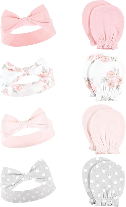 Hudson Baby Baby Girls' Cotton Headband and Scratch Mitten Set