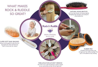 Rock & Ruddle Soft White Natural Boar Bristle Hairbrush for Babies and Young Children | Perfect for Fine Hair Detangling and Smoothing - Rose Gold