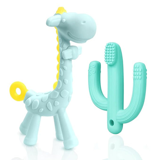 SHARE&CARE BPA Free Silicone Giraffe Baby Teether and Cactus Baby 3 Months