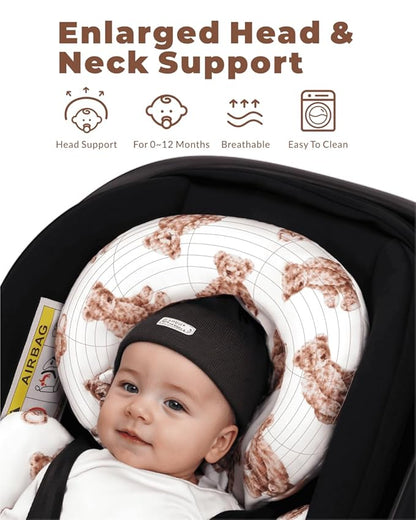 Infant Car Seat Insert with Extra Cushion for Preemie to Infants, Reversible Newborn Carseat Insert Head Support, Fits for Stroller, Baby Swing, Rocker, Bassinets, Pushchair (Teddy Bear)