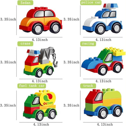 85PCS Toddlers Car Building Blocks Set, 6Pcs Different Vehicles and A Counting Train Educational Toy 3+ years