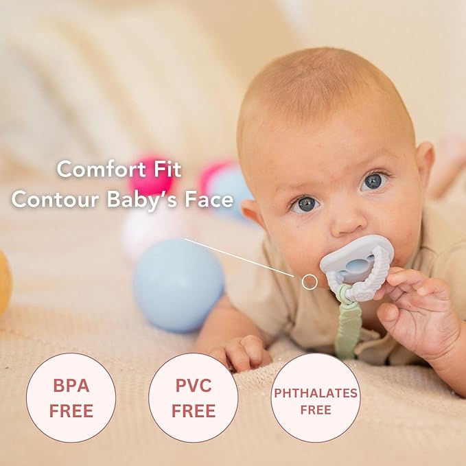 NatureBond Baby Pacifier Soother Silicone Binky Newborn Teether Pacifiers 2 in 1, Curved for Comfort | Hygiene Cover (0-6 Months