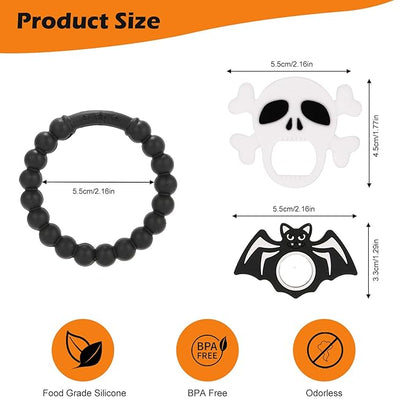 Halloween Baby Teething Ring Toys ??Skull & Bat Silicone Teethers for Newborns, Infants & Toddlers