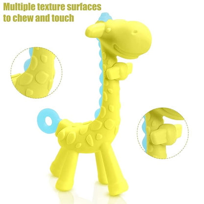 SHARE&CARE BPA Free Silicone Giraffe Baby Teether Toy with Storage Case, for 3 Months Above Infant Sore Gums Pain Relief and Baby Shower