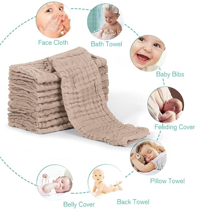 Yoofoss Muslin Burp Cloths for Baby 10 Pack 100% Cotton 20''X10'' Super