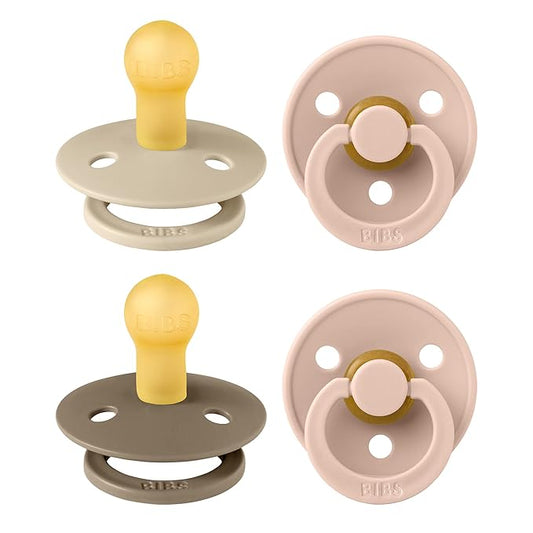 BIBS Pacifiers - Colour 4 Pack | Round Nipple Baby Pacifier 0-6 Months