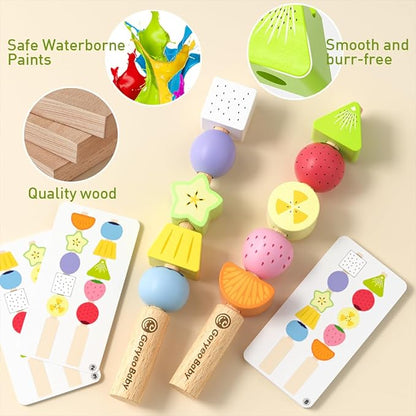 Montessori Wooden Beaded Toy for Toddlers3-4 5Years Old, Sorting and Stacking Block Toy