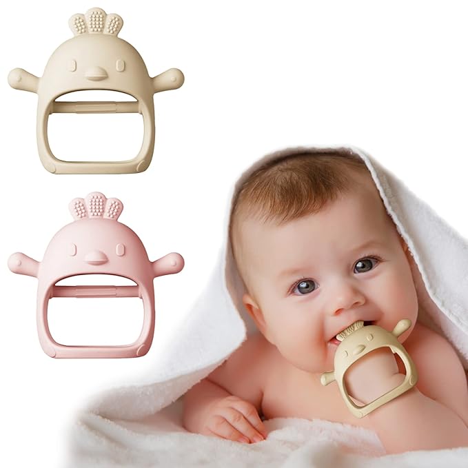 Silicone Baby Teether Toy ’╝īDust-Proof Infants Chew Toys & Soothing 2-in-1’╝īAnti-Dropping Silicone Pacifier(2 Packs)