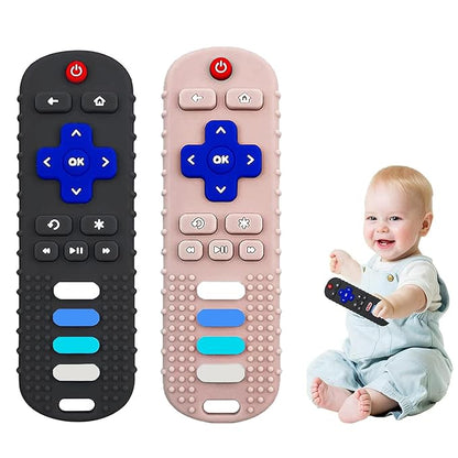 2-Pack Baby Teething Toys-TV Remote Control Shape Silicone Infants Teething 0-18 Months,BPA-Free
