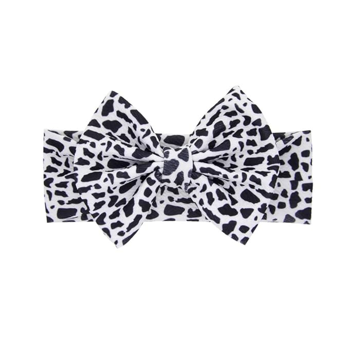 Baby Girl Bow Headband and Hair Clip Set With Cow
