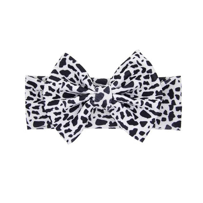 Baby Girl Bow Headband and Hair Clip Set With Cow