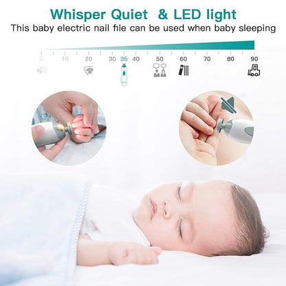 Baby Nail Trimmer Electric Baby Nail File with LED Light 10 Grinding Heads Baby Nail Clippers Safe Quiet Nail Care Kit for Newborn Toddler Kids Toes Fingernails Battery Operated (Not Included) - Grey