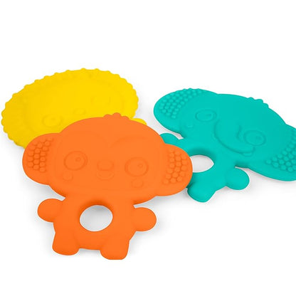 Bright Starts Gummy Buddies 3-Pack Textured Teethers - BPA-Free Elephant, Lion 3 Months