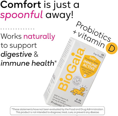 BioGaia Immune Active Baby Probiotic Drops + Vitamin D | for Digestive & Immune Health 0-36 Months 50 Day