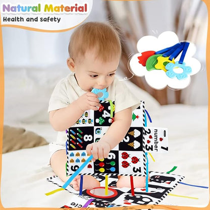 beiens Baby Toys 0-6 Months, Tummy Time Crinkle Toys with Mirror 0-6-12-18 Months Mats-4 in 1