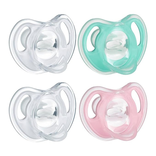 Tommee Tippee Ultra-Light Silicone Pacifier, Symmetrical One-Piece Design 0-6m, 4-Count