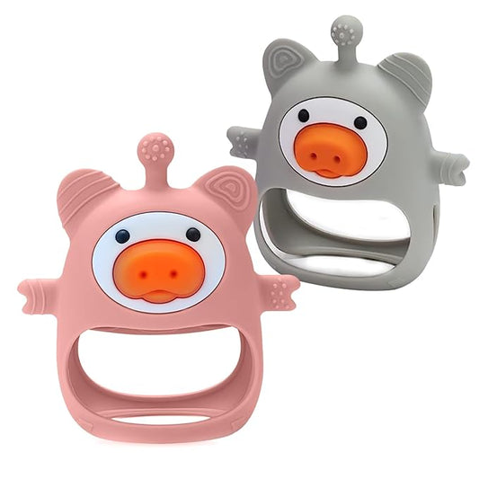 2 Packs Pig Baby Teether,Teething Toys for Babies 0-6 Months